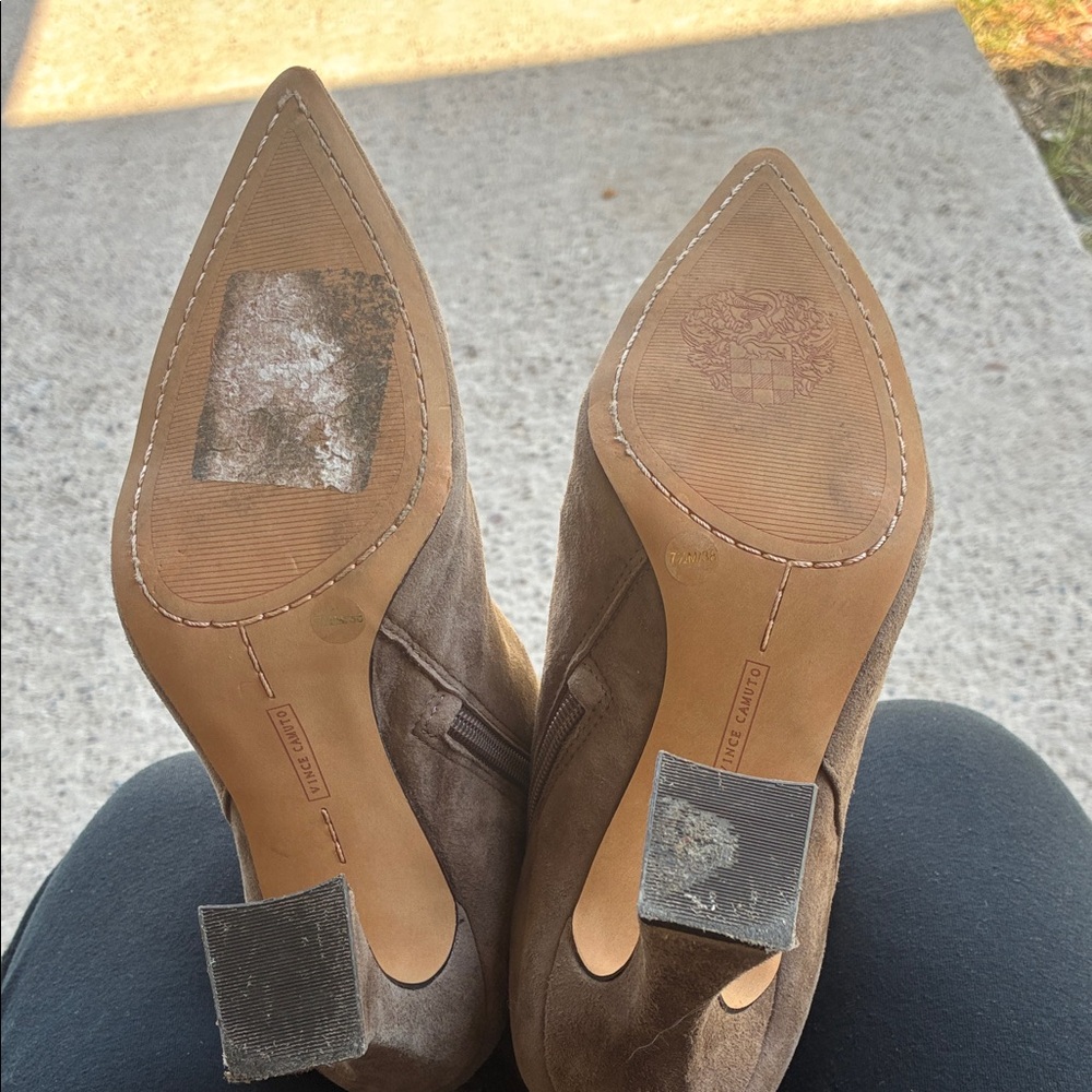 Vince Camuto Taupe Slouchy Pointed-Toe Suede Heeled Boots - Picture 8 of 14